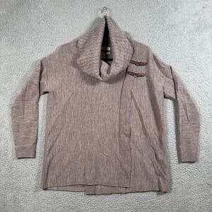 ELLEN TRACY Women's M Merino Wool Cowl Neck Sweater Brown Asymmetrical Buckle